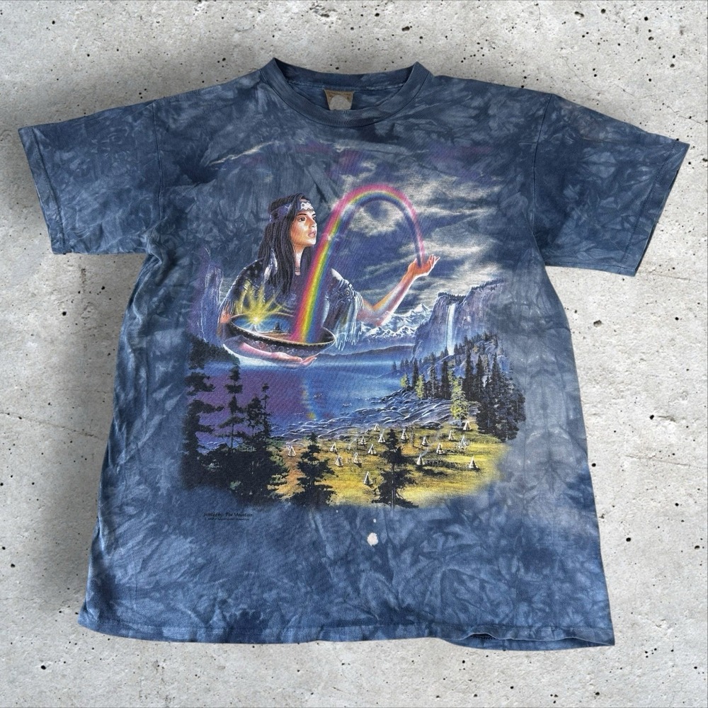 Vtg The Mountain‎ Native Woman Rainbow Earth Nature Tie Dye AOP Tshirt Sz L